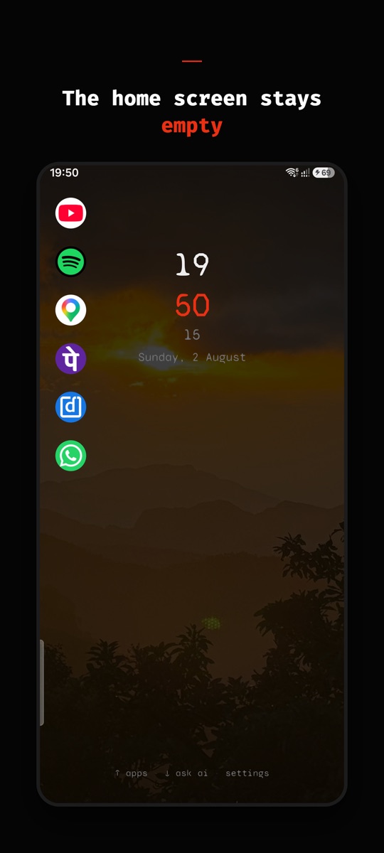 MONO home screen with a flip clock